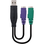 NANO CABLE Conversor 2 x PS/2 Hembra a USB Tipo A Macho, 15 cm, Negro